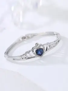Designs By Jewels Galaxy Women Silver-Toned & Blue Brass American Diamond Silver-Plated Bangle-Style Bracelet