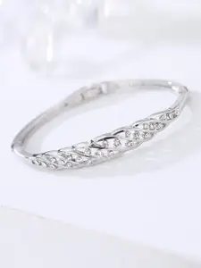 Designs By Jewels Galaxy Women Silver-Toned Brass American Diamond Bangle-Style Bracelet