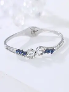 Designs By Jewels Galaxy Women Silver-Toned & Blue American Diamond Bangle-Style Bracelet