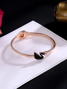 Designs By Jewels Galaxy Women Rose Gold & Black Brass American Diamond Rose Gold-Plated Bangle-Style Bracelet