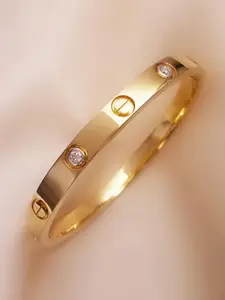 Designs By Jewels Galaxy Women Gold-Toned & White Brass American Diamond Gold-Plated Bangle-Style Bracelet