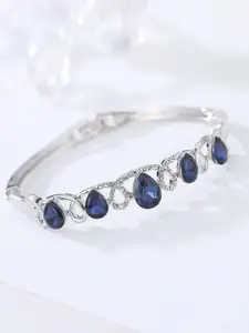 Designs By Jewels Galaxy Women Silver-Toned & Blue Brass American Diamond Silver-Plated Bangle-Style Bracelet