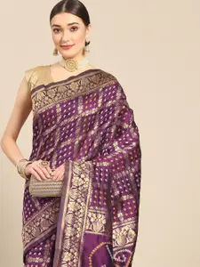 Nimayaa Purple & Gold-Toned Woven Design Silk Blend Kanjeevaram Saree