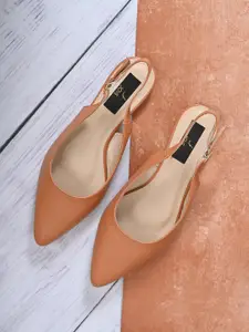 Jove Women Tan Mules with Buckles Flats