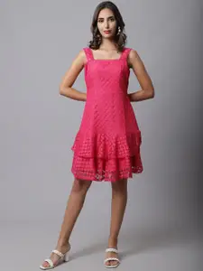 MARC LOUIS Pink Net A-Line Dress