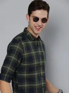 HERE&NOW Men Olive Green Slim Fit Checked Casual Shirt