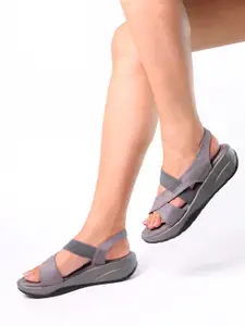 Monrow Women Grey Textured Suede Comfort Heels