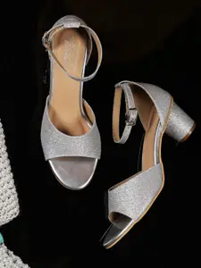 Monrow Silver-Toned Embellished Party Block Heels