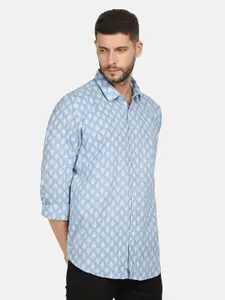 JJAAGG T Men Blue Comfort Printed Pure Cotton Casual Shirt