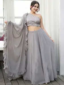 Libas Grey Embroidered Sequinned Ready to Wear Lehenga with Blouse & Dupatta & Potli