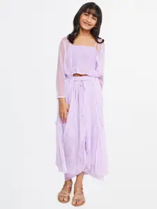 Global Desi Girls Lavender Embellished Top with Skirt & Shrug