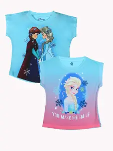 YK Disney Girls Pack of 2 Blue & Printed Extended Sleeves Top