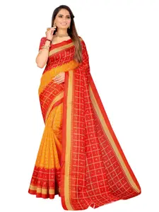 SAADHVI Yellow & Red Art Silk Bandhani Saree