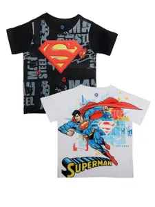 YK Justice League Boys Pack Of 2 Black & White Superman Printed Pure Cotton T-shirt