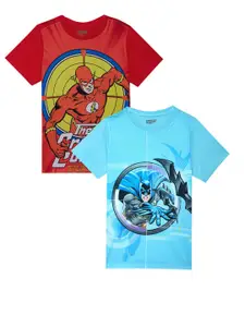 YK Justice League Boys Red & Blue Pack Of 2 Printed  Pure Cotton T-shirts