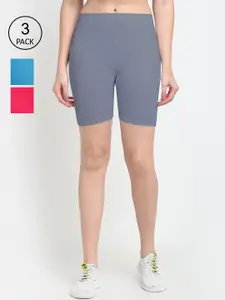 GRACIT Women Grey & Blue Pack Of 3 Cycling Shorts