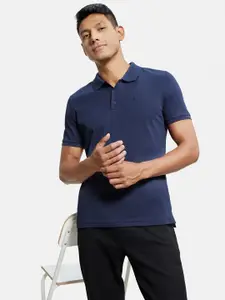 Jockey Men Navy Blue Solid Polo Collar Pure Cotton T-shirt