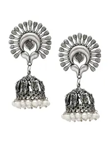 Shining Jewel - By Shivansh Silver-Plated Oxidised Jhumkas Earrings