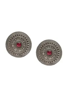 Shining Jewel - By Shivansh Women Silver-Plated Brown Oxidised Circular Studs Earrings