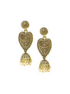 Shining Jewel - By Shivansh Women Gold-Toned Gold Plated Contemporary Jhumka Earrings