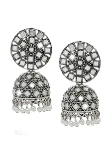 Shining Jewel - By Shivansh Women Silver-Toned Silver Plated Contemporary Jhumka Earrings