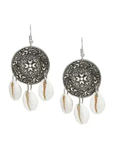 Shining Jewel - By Shivansh Silver-Toned Circular Drop Earrings