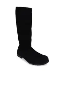 THE WHITE POLE Women Black Solid Suede Long Boots