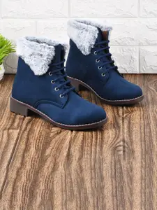 THE WHITE POLE THE WHITE POLE Women Navy Blue Solid Fur Suede Boots