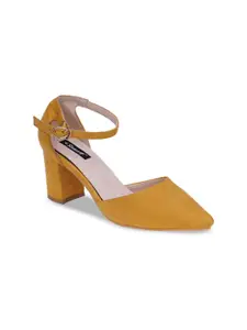 Sherrif Shoes Yellow Block Pumps with Buckle