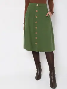 Vero Moda Women Green Solid A-Line Skirt