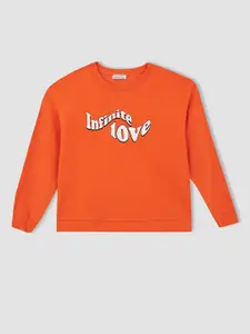 DeFacto Women Orange Typography Printed Sweatshirt