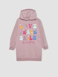 DeFacto Girls Pink Typography Printed Hooded T-shirt Dress