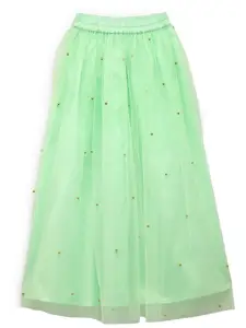 studio rasa Girls Lime Green Embellished Flared Skirt