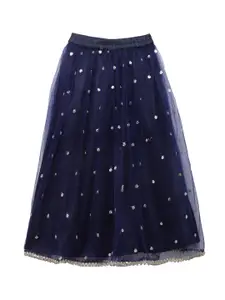 studio rasa Girls Navy Blue Embroidered Flared Maxi Skirts