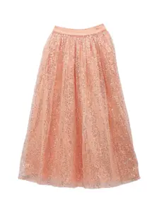 studio rasa Girls Peach-Colored Embellished Sequins Maxi Skirts