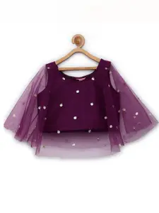 studio rasa Girls Purple Embellished Embellished Net Crop Top