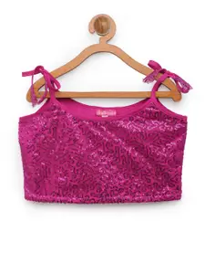 studio rasa Girls Pink Embellished Embellished Net Crop Top