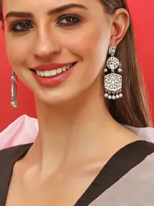 Rubans Silver-Toned Classic Oxidised Drop Earrings