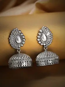 Rubans Women Silver-Toned Silver-Plated Oxidised Jhumkas