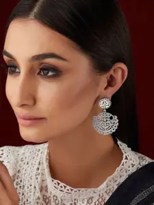 Rubans Oxidised Silver Plated Drop Earrings With Elegantly Carved Design