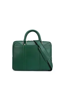 Da Milano Men Green Textured Leather Laptop Bag