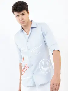 KETCH Men Blue Slim Fit Printed Cotton Casual Shirt