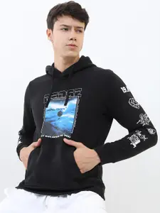 KETCH Men Black Printed Hooded Sweatshirt