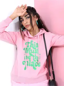 Tokyo Talkies Women Pink Printed Hooded Sweatshirt