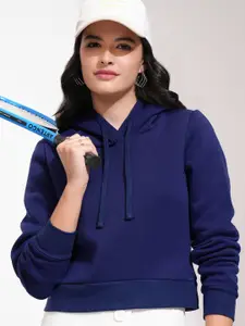 Tokyo Talkies Women Navy Blue Hooded Sweatshirt