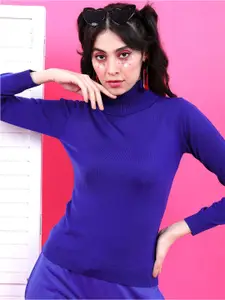 Basics By Tokyo Talkies Women Blue Solid Pullover