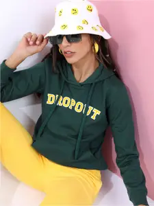 Tokyo Talkies Women Green Printed Hooded Sweatshirt