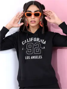 Tokyo Talkies Women Black Printed Hooded Sweatshirt