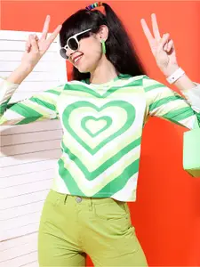Tokyo Talkies Green & White Print Top