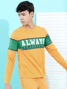 HIGHLANDER Men Yellow Typography Printed Slim Fit T-shirt